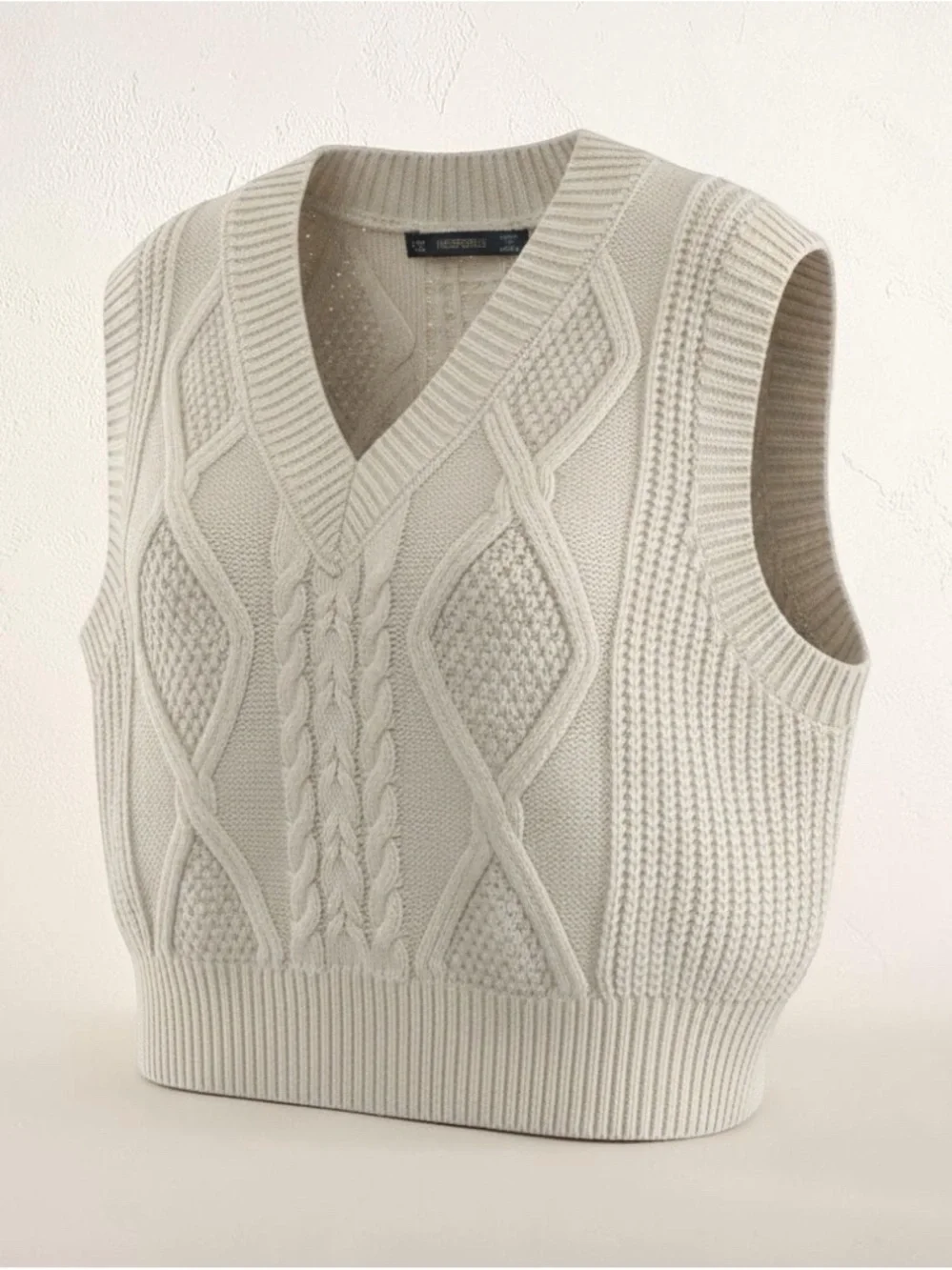 Hesperus Cream Cable Knit Crop Sweater Vest V-Neck XS - Picture 2 of 4